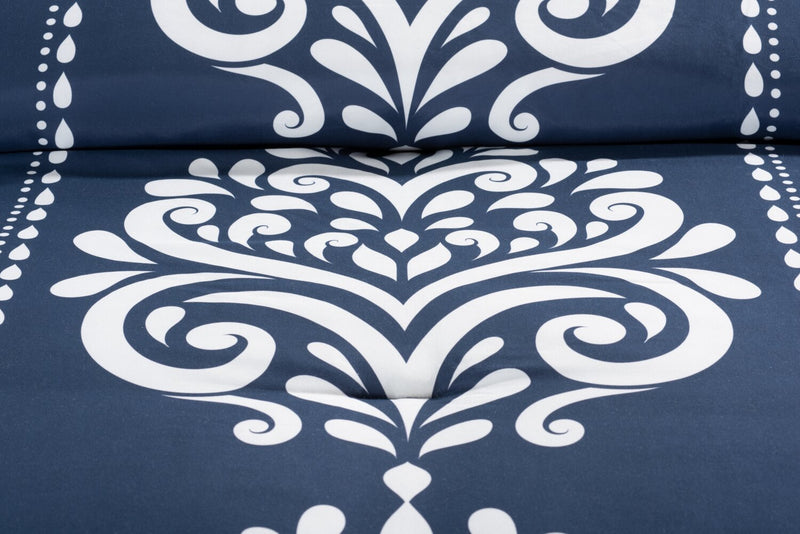 Ensemble d'édredon Navy Damask 3 pièces pour très grand lit