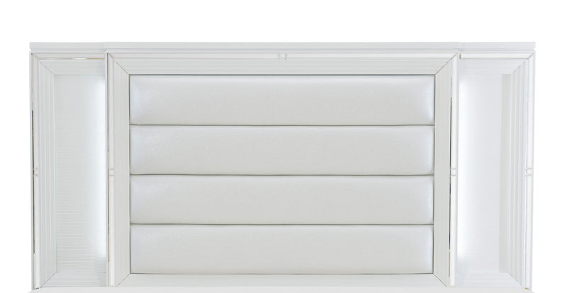 Tête de lit à panneau Max somptueuse en cuir végétalien avec éclairage à DEL, blanche - format très grand lit