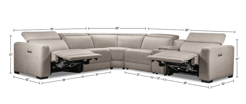 Sofa sectionnel à inclinaison électrique Adelaide 6 pièces - gris 