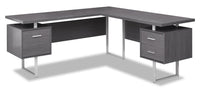 Bureau en coin en forme de L réversible Marnie de 71 po à 3 tiroirs - gris