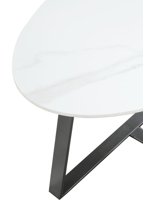 Table à café ovale moderne Nico de Kort & Co. de 51 po - pierre frittée blanche avec pattes en métal gris foncé