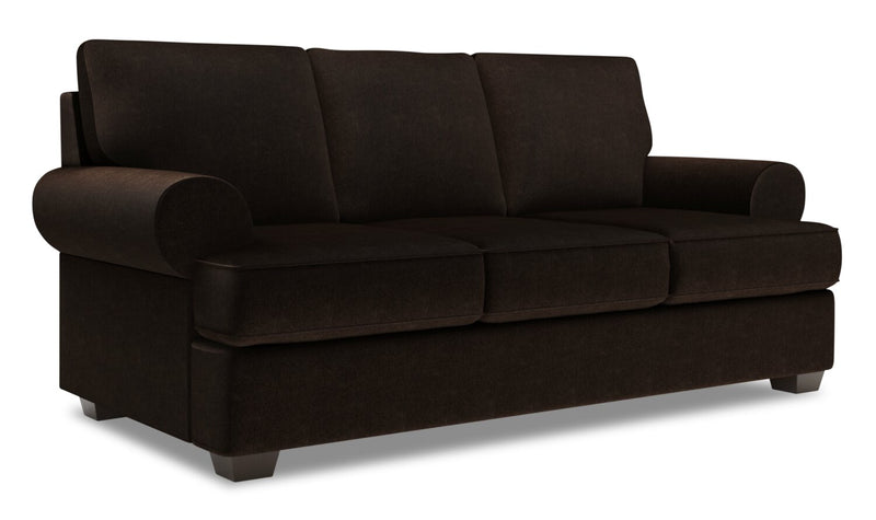 Sofa-lit personnalisable Roll de Sofa Lab de 86 po fabriqué au Canada en tissu de chenille avec accoudoirs enroulés - brun Luxury Chocolate