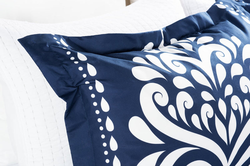 Ensemble d'édredon Navy Damask 3 pièces pour très grand lit