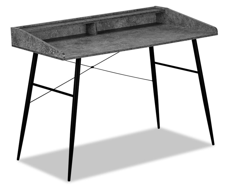 Bureau Jeremy de 47,25 po avec petite crédence - imitation de pierre grise