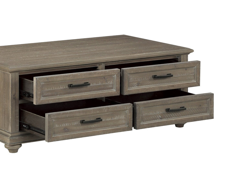 Table à café rustique Winston de 48 po avec rangement - brun clair avec fini bois de grève