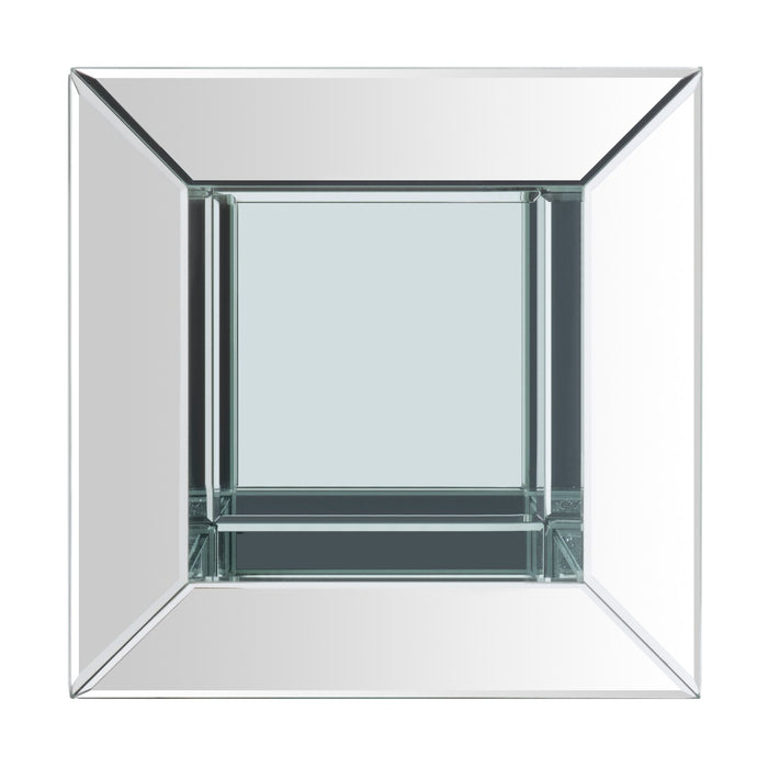 Table de fauteuil somptueuse Berni de 12 po avec dessus en miroir et en verre et tablette - métal argenté avec pattes à apparence de diamant