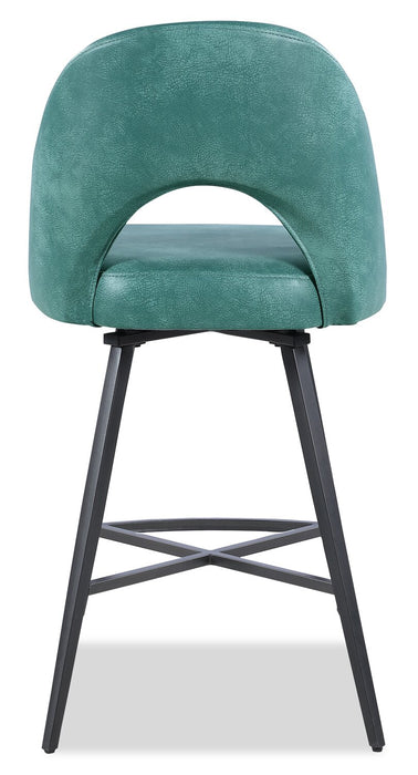 Tabouret Bay de Kort & Co. de hauteur comptoir en tissu de cuir végétalien et en métal avec siège pivotant - turquoise