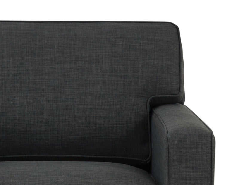 Fauteuil Sawyer de 35 po fabriqué au Canada en tissu d’apparence lin avec coussins réversibles et accoudoirs rectilignes - gris anthracite
