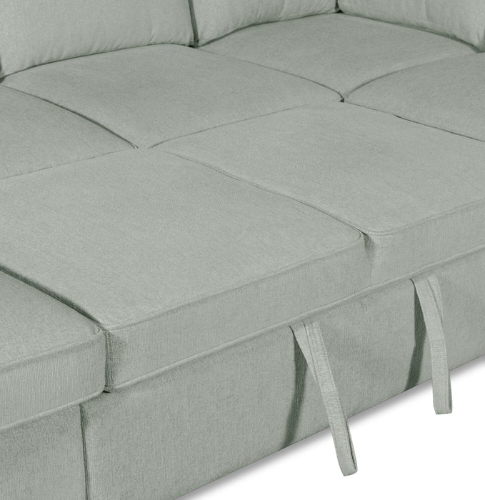 Sofa-lit sectionnel de gauche Haven de Scott Living 3 pièces en tissu de chenille avec fauteuil long de rangement - bleu écume de mer