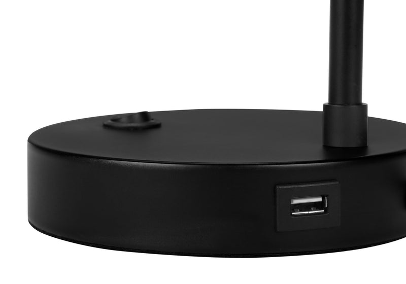Lampe de table de 19 po en métal noir avec recharge USB