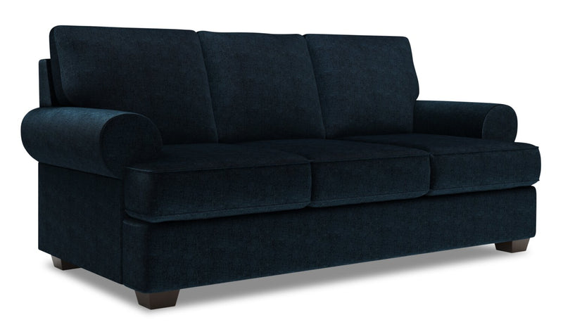 Sofa-lit personnalisable Roll de Sofa Lab de 86 po fabriqué au Canada en tissu de chenille avec accoudoirs enroulés - bleu Luxury Indigo