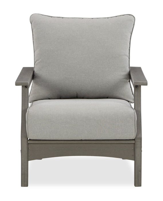 Ensemble de 2 fauteuils Cape pour la terrasse à l’extérieur - plastique à haute densité et tissu Nuvella, résistant aux rayons UV et aux intempéries - gris
