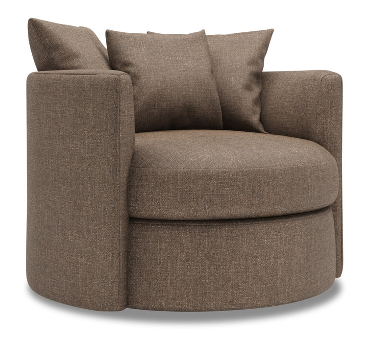 Fauteuil d’appoint pivotant Nest de Sofa Lab personnalisable de 41 po fabriqué au Canada en tissu d’apparence lin - brun Luna Praline