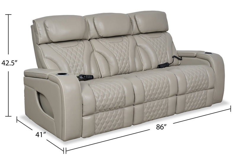 Sofa de massage à inclinaison électrique Elite de 86 po en cuir véritable avec appuie-têtes électriques et accoudoirs de rangement - gris