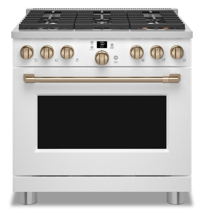 Cuisinière intelligente à gaz Café de 6,2 pi³ avec convection européenne véritable et grilles autonettoyantes - blanc mat - CGY366P4TW2
