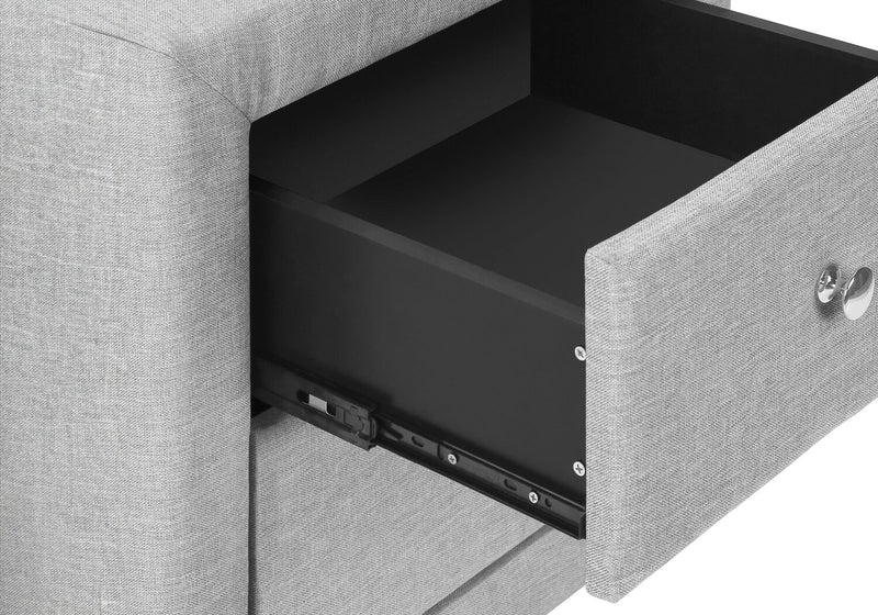 Table de nuit rembourrée Zara de 20,5 po (l) x 20,75 po (H) à 2 tiroirs - grise