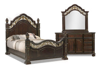  Ensemble de chambre à coucher Wynn 5 pièces avec lit, commode et miroir, brun cerisier - format très grand lit