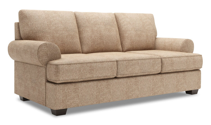 Sofa-lit personnalisable Roll de Sofa Lab de 86 po fabriqué au Canada en tissu de chenille avec accoudoirs enroulés - taupe Luxury Taupe