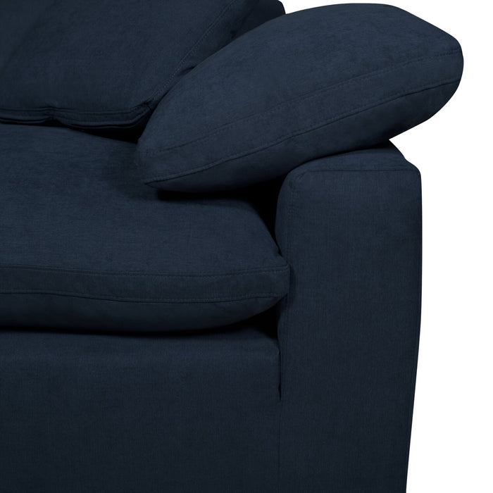 Sofa sectionnel modulaire Eclipse 5 pièces en tissu d’apparence lin avec coussins réversibles en duvet et plumes - bleu marine