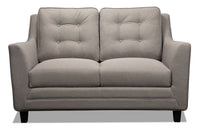  Causeuse Novalee de 57 po en tissu d’apparence lin avec accoudoirs évasés et capitonnage à boutons - taupe
