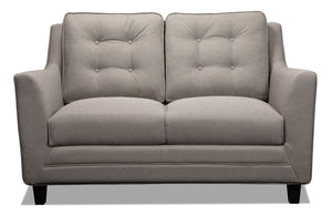 Causeuse Novalee de 57 po en tissu d’apparence lin avec accoudoirs évasés et capitonnage à boutons - taupe