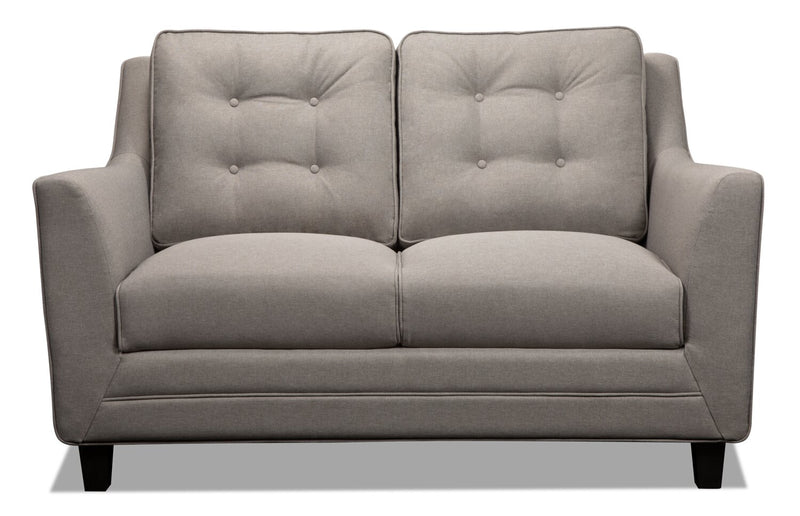 Causeuse Novalee de 57 po en tissu d’apparence lin avec accoudoirs évasés et capitonnage à boutons - taupe