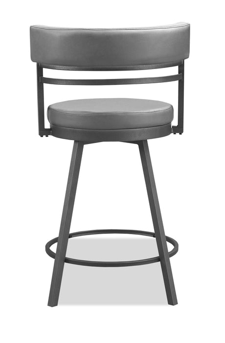 Tabouret bar Mila en tissu de cuir végétalien et en métal avec siège pivotant - gris
