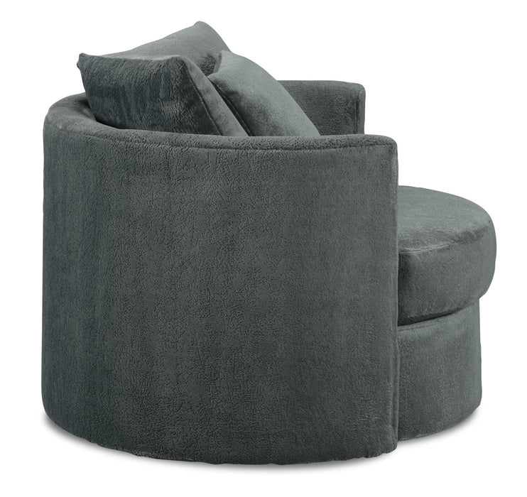 Fauteuil d’appoint pivotant Cuddler Midi de 42 po fabriqué au Canada en tissu de chenille - gris Plush Thunder
