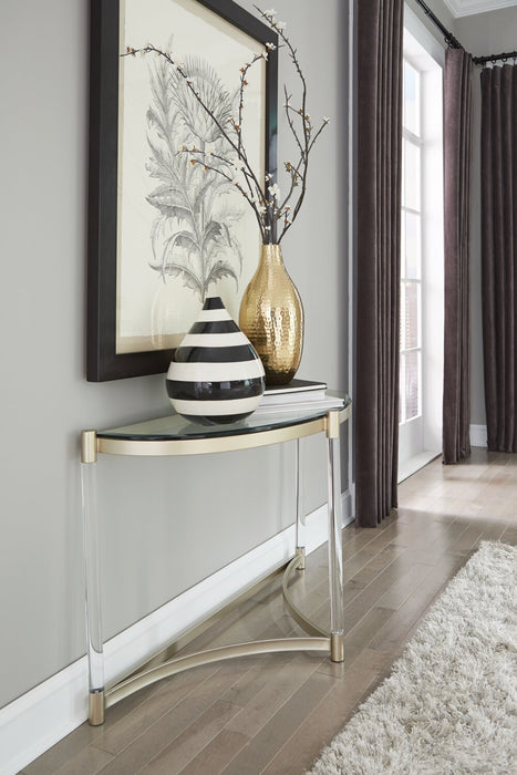 Table de salon moderne Silas de 48 po avec dessus en verre - platine avec métal et acrylique