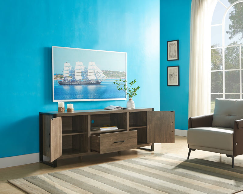 Meuble pour téléviseur moderne Alvin de 64 po avec rangement et système de gestion des câbles pour téléviseurs jusqu’à 70 po - noisette