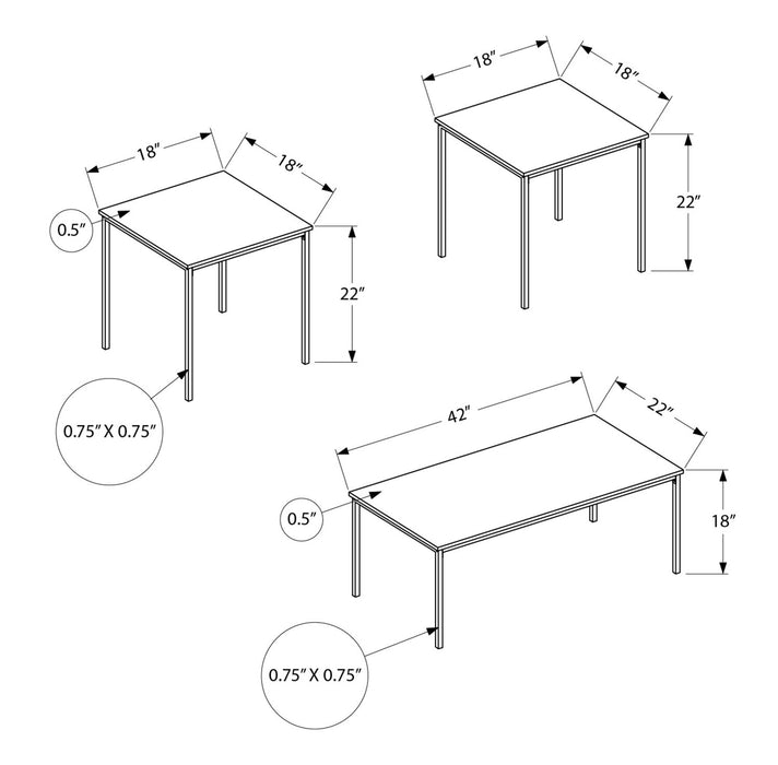 Ensemble 3 tables modernes Easton de 42 po (table à café et 2 tables de bout) - taupe avec pattes en métal noir