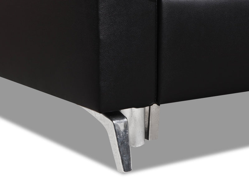 Sofa-lit Wilson de 77,5 po en tissu d’apparence cuir avec coussins de dossier rabattables et pattes en métal - noir