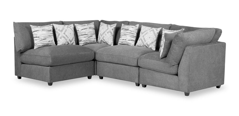 Sofa sectionnel modulaire de style cocon Evolve de Scott Living 4 pièces en tissu d’apparence lin avec coussins en duvet et plumes - anthracite