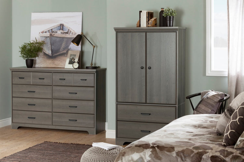 Commode verticale Holt de 33,75 po (L) x 63,5 po (H) à 2 tiroirs avec armoire de rangement pour la chambre à coucher, fabriquée au Canada - gris-brun
