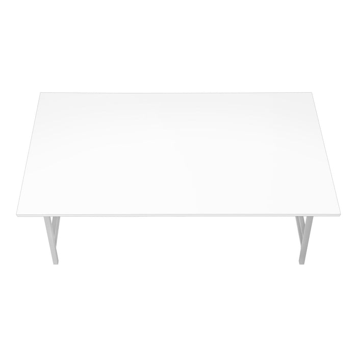 Table à café moderne Atlas de 40 po - dessus blanc avec pattes en métal gris