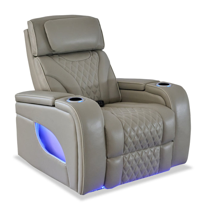 Fauteuil de massage à inclinaison électrique Elite de 38 po en cuir véritable avec appuie-tête électrique et accoudoirs de rangement - gris