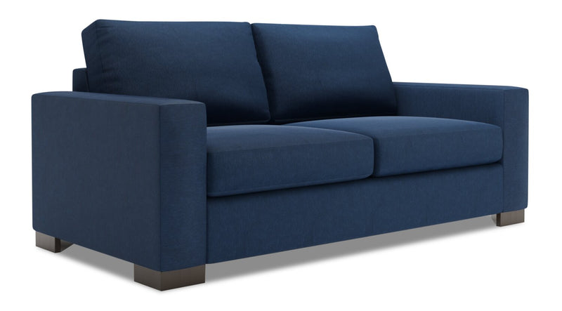 Sofa personnalisable Track de Sofa Lab de 75 po de format condo fabriqué au Canada en tissu d’apparence lin avec accoudoirs rectilignes - bleu Pax Navy