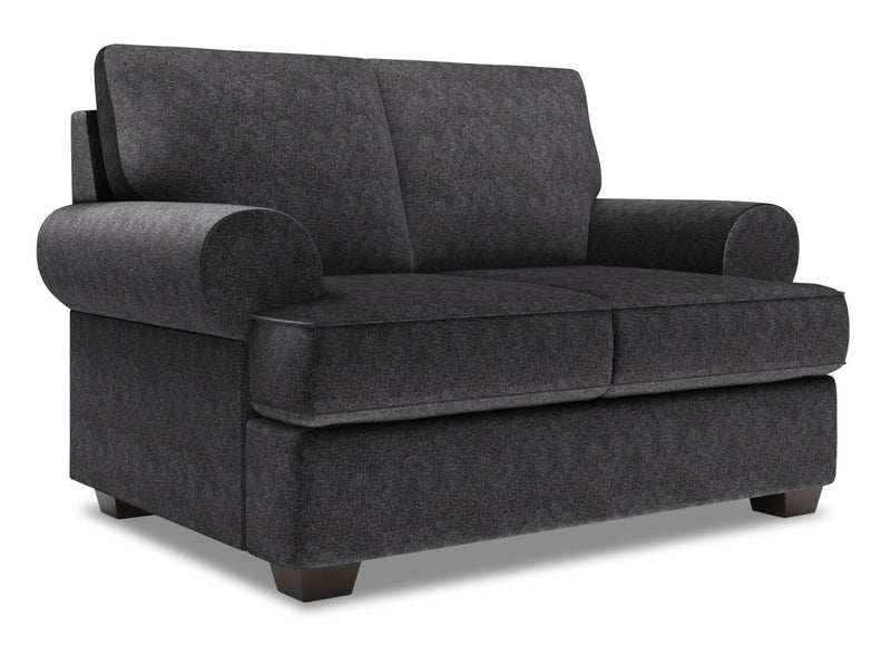 Causeuse personnalisable Roll de Sofa Lab de 64 po fabriquée au Canada en tissu d’apparence lin avec accoudoirs enroulés - gris Luxury Charcoal