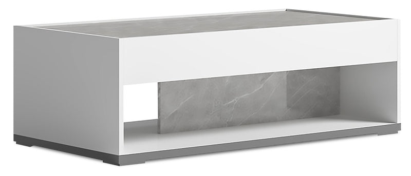 Table à café moderne Marla de 47,25 po avec tablette - blanche et grise avec imitation de marbre