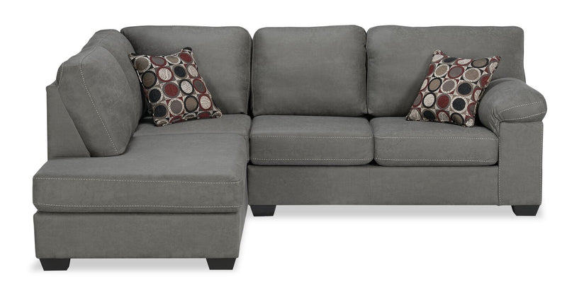 Sofa sectionnel de gauche Morty 2 pièces fabriqué au Canada en tissu d’apparence cuir avec coussins décoratifs - gris