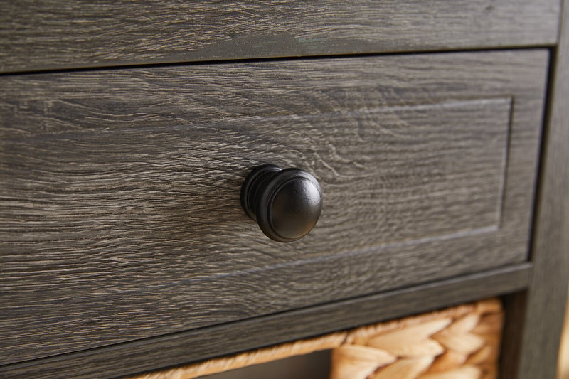 Table de fauteuil Jon de 15,5 po avec 2 paniers et tiroir - gris vieilli