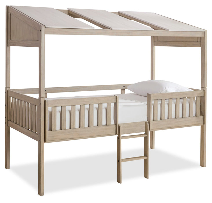 Lit mezzanine Colt avec toit, garde-corps et échelle pour enfants, naturel - format lit simple