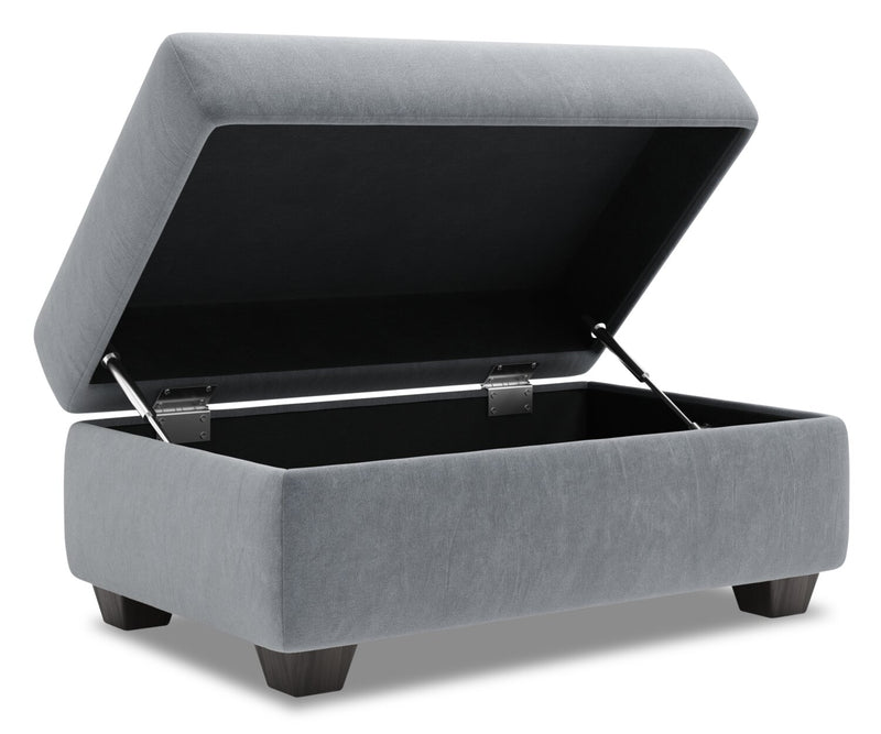 Pouf de rangement personnalisable The Trunk de Sofa Lab de 39 po fabriqué au Canada en tissu de velours - gris