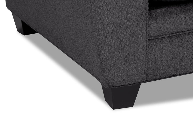 Sofa Febe de 100 po fabriqué au Canada en tissu de chenille avec accoudoirs évasés et coussins décoratifs - gris anthracite