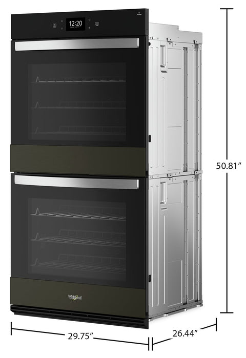 Four mural double électrique Whirlpool de 10 pi³ et de 30 po avec convection véritable - acier inoxydable noir avec fini PrintShieldMC - WOED7030PV