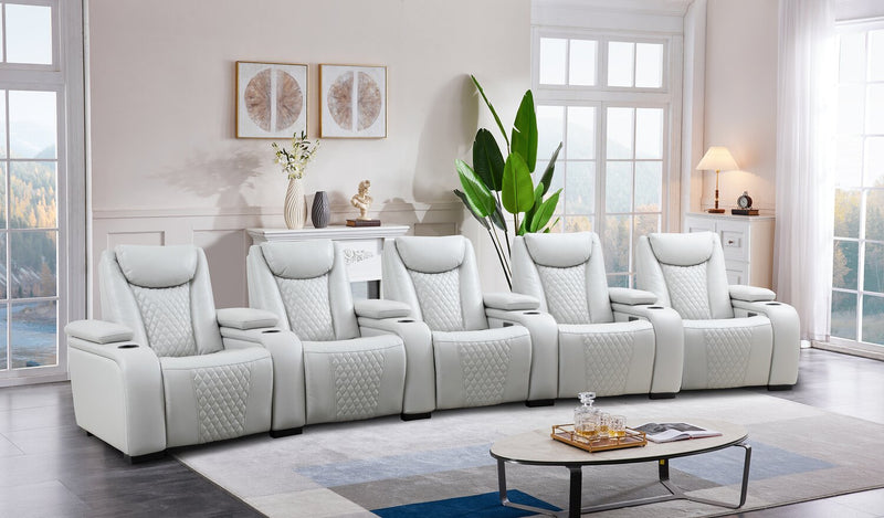 Sofa sectionnel à inclinaison électrique Cinema 6 pièces en apparence cuir avec appuie-têtes électriques - gris brume cosmique