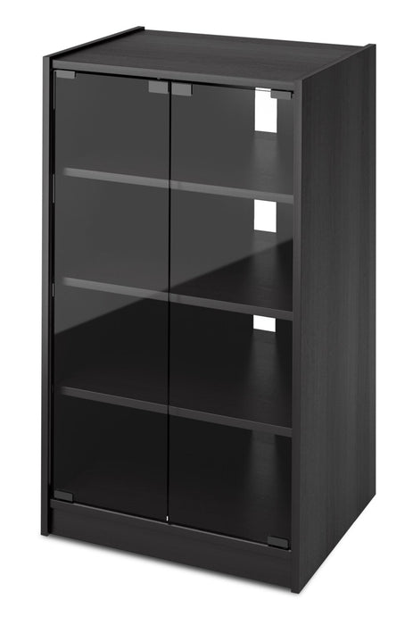 Meuble audio moderne Cranley de 21,25 po avec rangement et système de gestion des câbles - noir avec verre