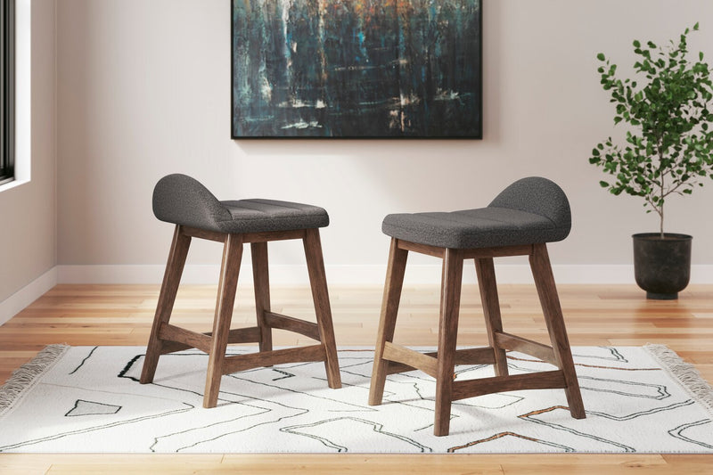 Tabouret Jovi de hauteur comptoir en tissu d’apparence lin et en bois - anthracite