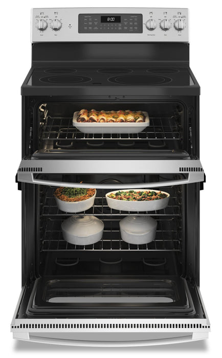 Cuisinière électrique GE de 6,6 pi³ avec friture à air et nettoyage à la vapeur - acier inoxydable - JBS86SPSS