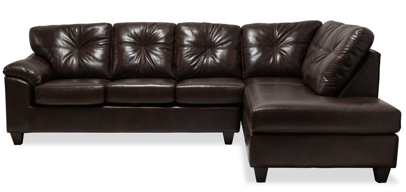 Sofa sectionnel de droite Addison 2 pièces fabriqué au Canada en tissu d’apparence cuir avec coussins de siège amovibles - brun